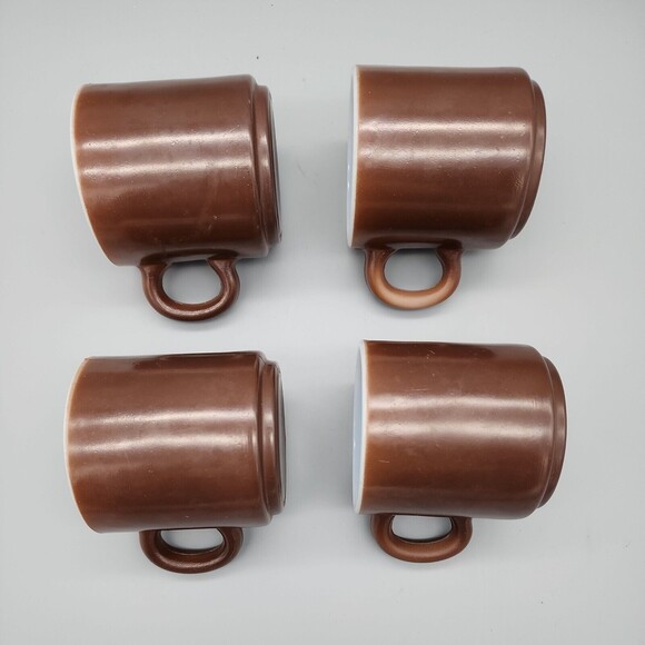 VtG 4 Hazel Atlas Glass Two-Toned Coffee Mugs Coffee Cups Brown & White D Handle - Picture 4 of 14